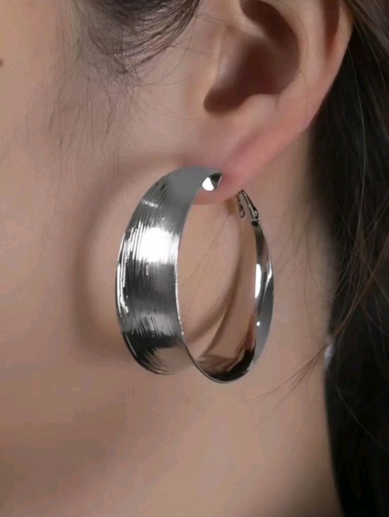Anthropologie Jewelry - NEW! Silver Plated Classic Chunky Wide Textured Graduated Large Hoop Earrings